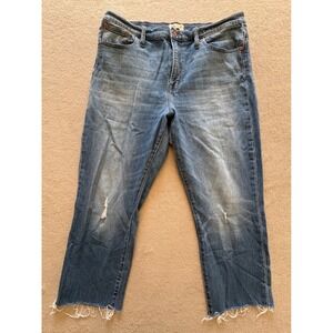Madewell High Rise Slim Crop Boyjean Distressed Frayed Hem Medium Wash Womens 32